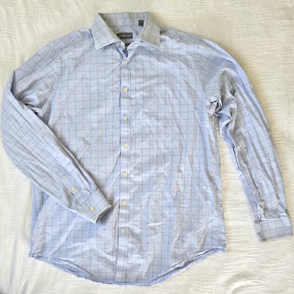 Michael Kors Light Blue Grid Dress Shirt